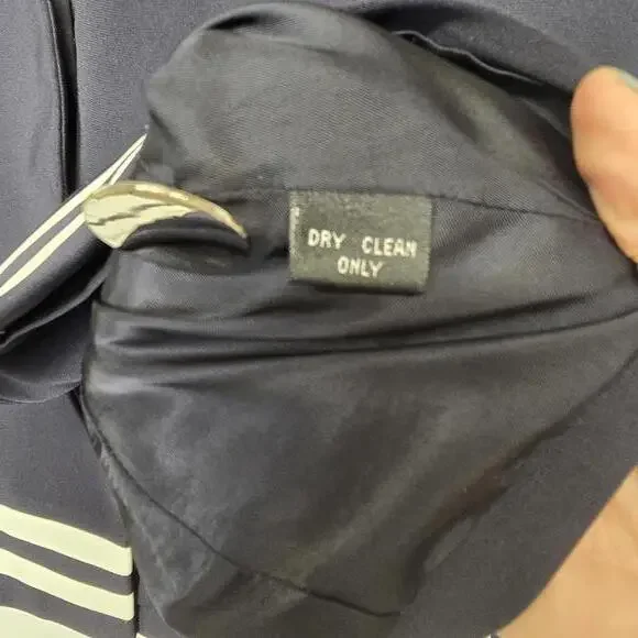 Linda Allard Ellen Tracy Navy Blue Striped Trim Collarless Blazer Jacket Size 8 - Picture 4 of 5